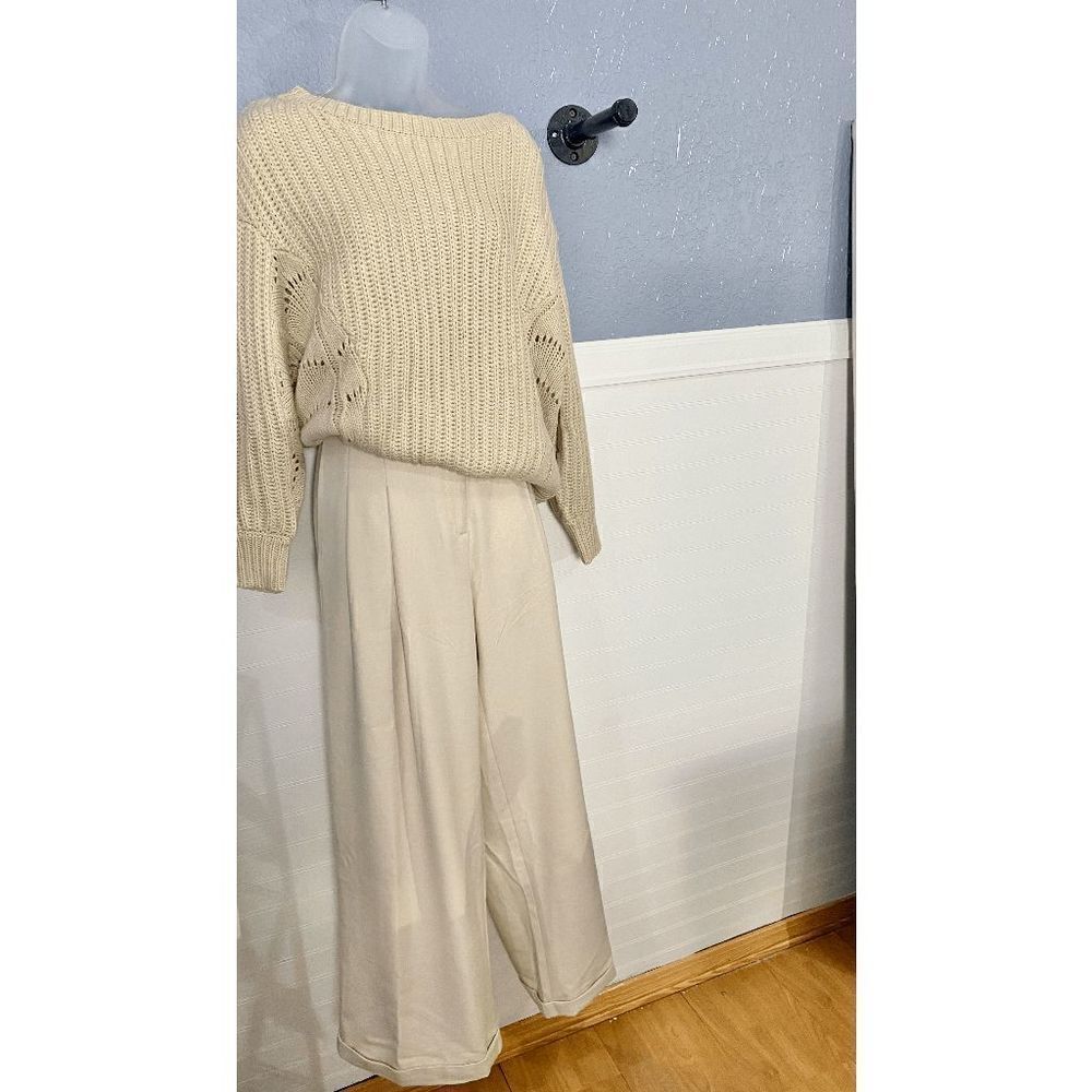 Free People Women’s Pleated Wide Leg Pants Ivory White - Picture 8 of 12
